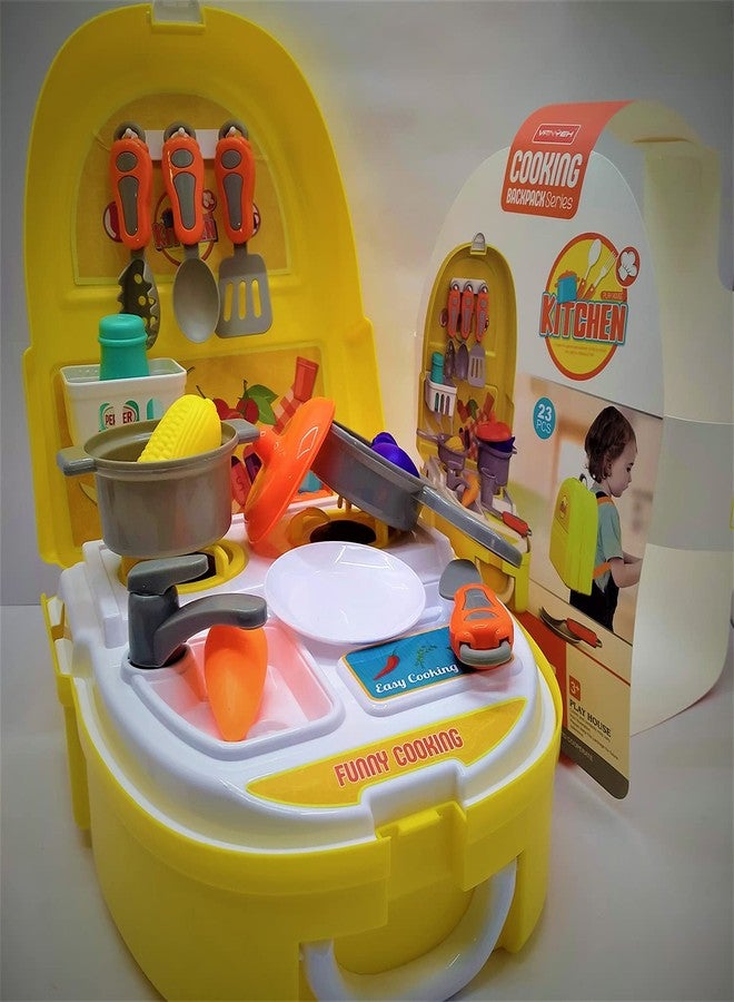 Xtore Kitchen Set Pretend Play Toys for Girls with Suitcase Carry Case | Little Chef Backpack Series Kitchen Cooking Toy Set with Accessories Pretend Play (Yellow) - Image 3